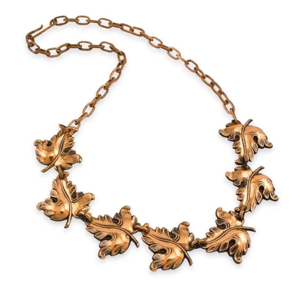 Vintage Copper Leaf Necklace Collar / Choker Retro Mid-Century Modern